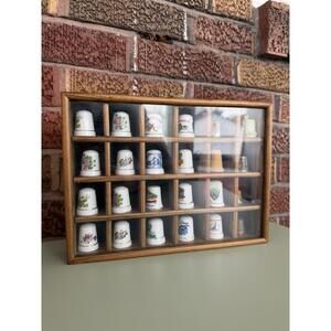 Vintage Thimble Collection and Shelf with Sliding Glass Panel